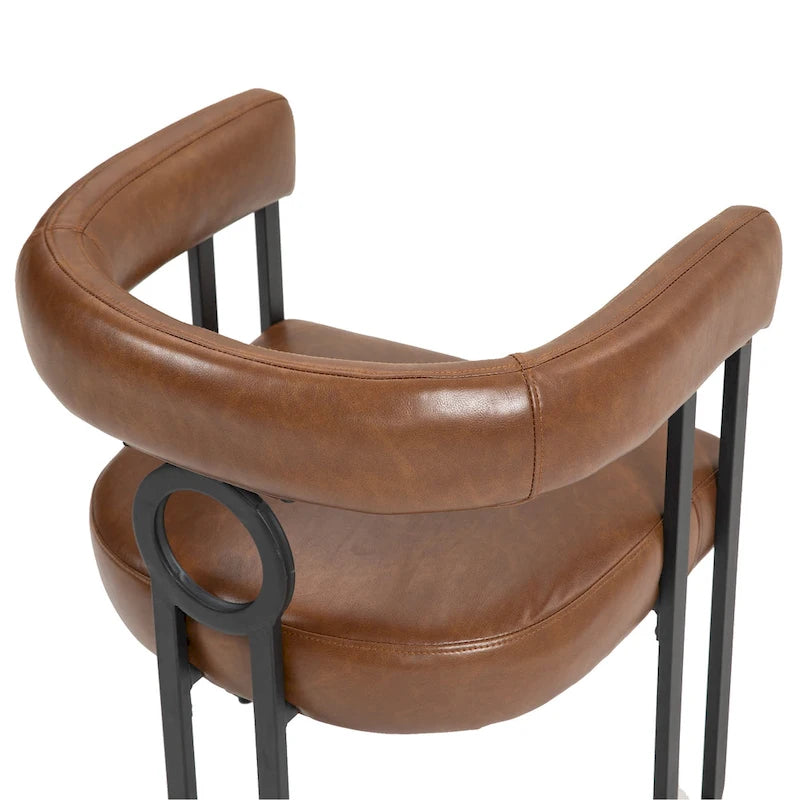 Lot de 2 chaises de salle à manger contemporaines en PU, chaise tonneau avec pieds en métal noir mat et coussin rond épaissi