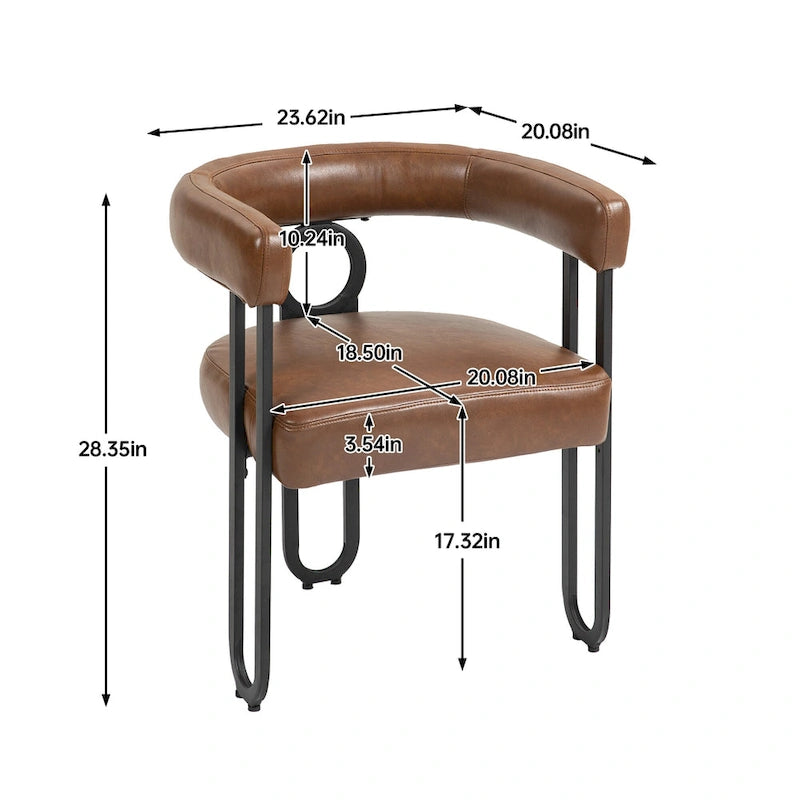 Lot de 2 chaises de salle à manger contemporaines en PU, chaise tonneau avec pieds en métal noir mat et coussin rond épaissi