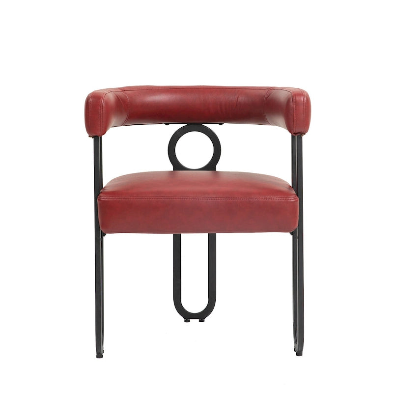 Lot de 2 chaises de salle à manger contemporaines en PU, chaise tonneau avec pieds en métal noir mat et coussin rond épaissi