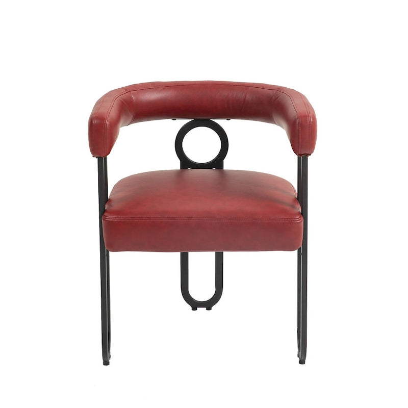 Lot de 2 chaises de salle à manger contemporaines en PU, chaise tonneau avec pieds en métal noir mat et coussin rond épaissi