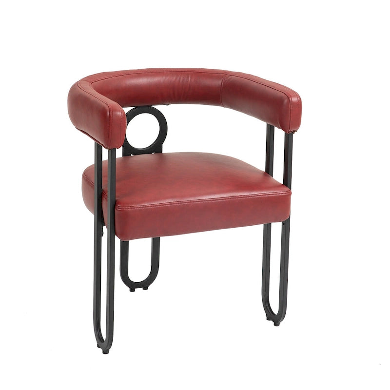 Lot de 2 chaises de salle à manger contemporaines en PU, chaise tonneau avec pieds en métal noir mat et coussin rond épaissi