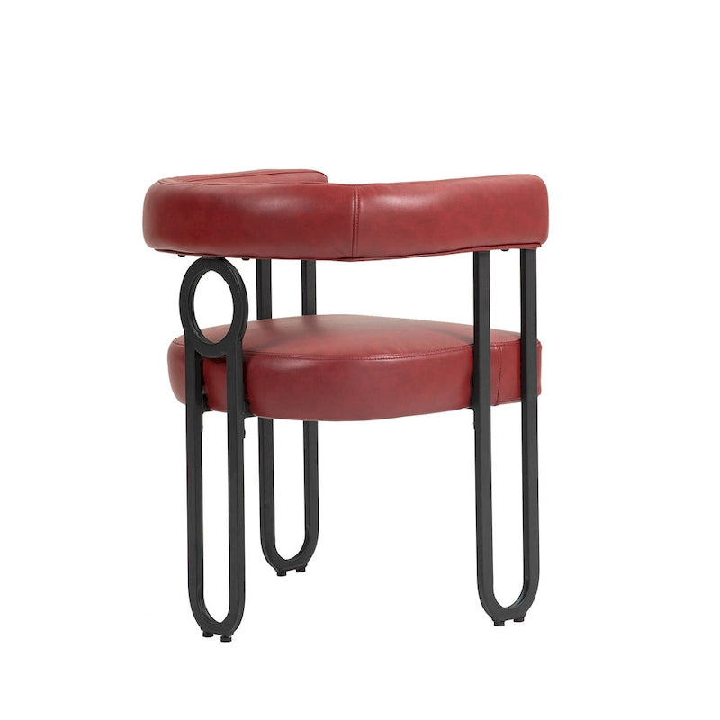 Lot de 2 chaises de salle à manger contemporaines en PU, chaise tonneau avec pieds en métal noir mat et coussin rond épaissi