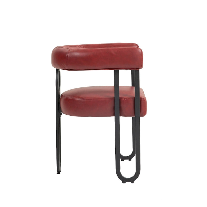 Lot de 2 chaises de salle à manger contemporaines en PU, chaise tonneau avec pieds en métal noir mat et coussin rond épaissi