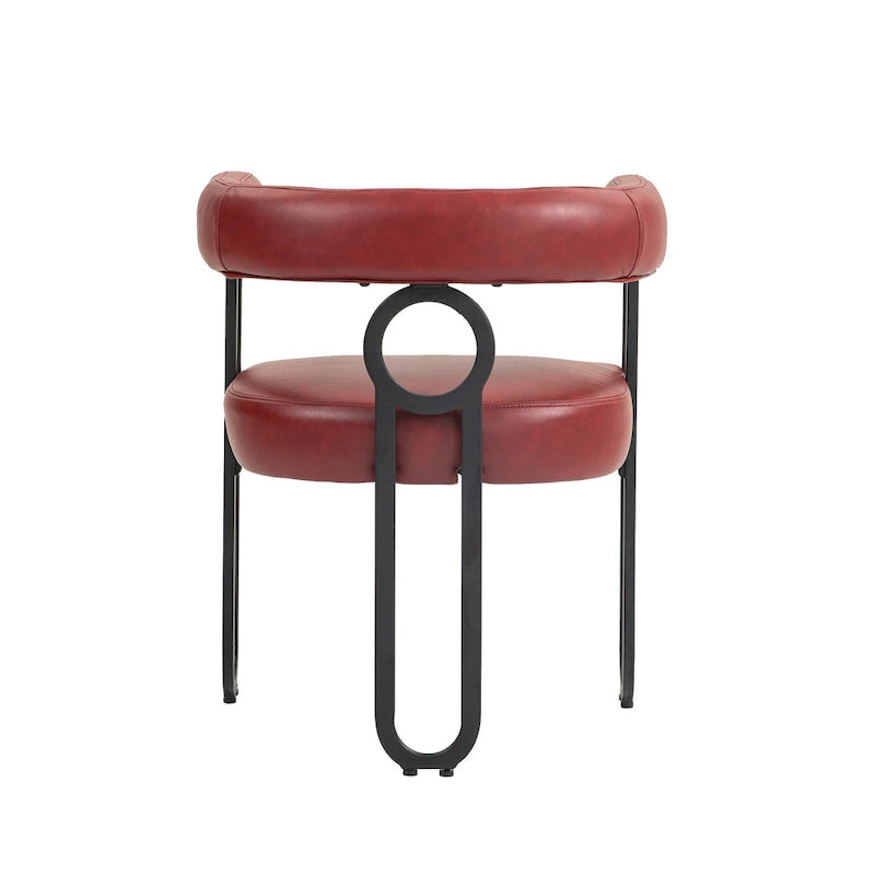 Lot de 2 chaises de salle à manger contemporaines en PU, chaise tonneau avec pieds en métal noir mat et coussin rond épaissi