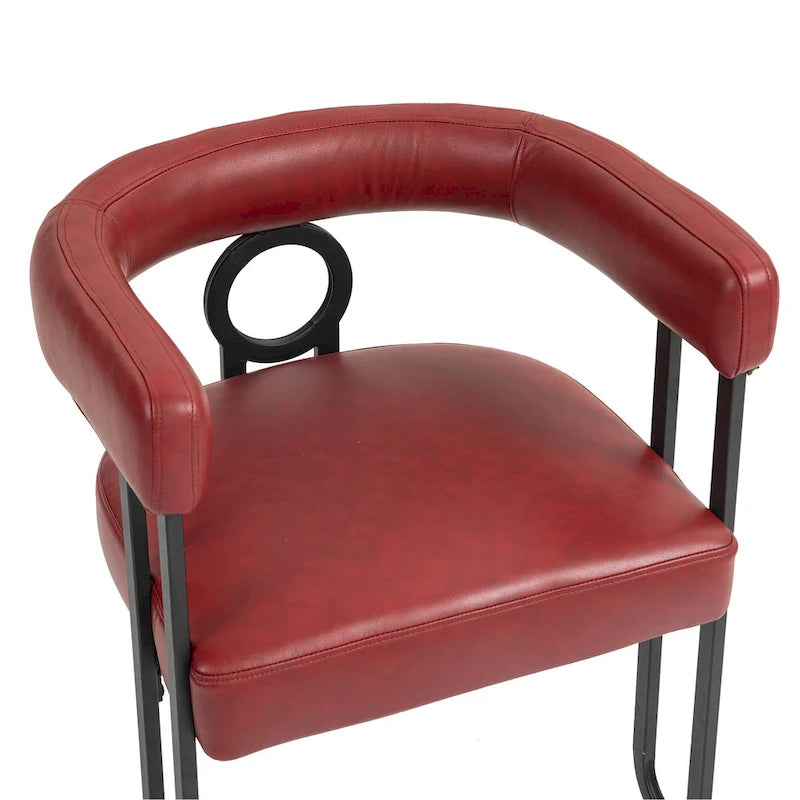 Lot de 2 chaises de salle à manger contemporaines en PU, chaise tonneau avec pieds en métal noir mat et coussin rond épaissi