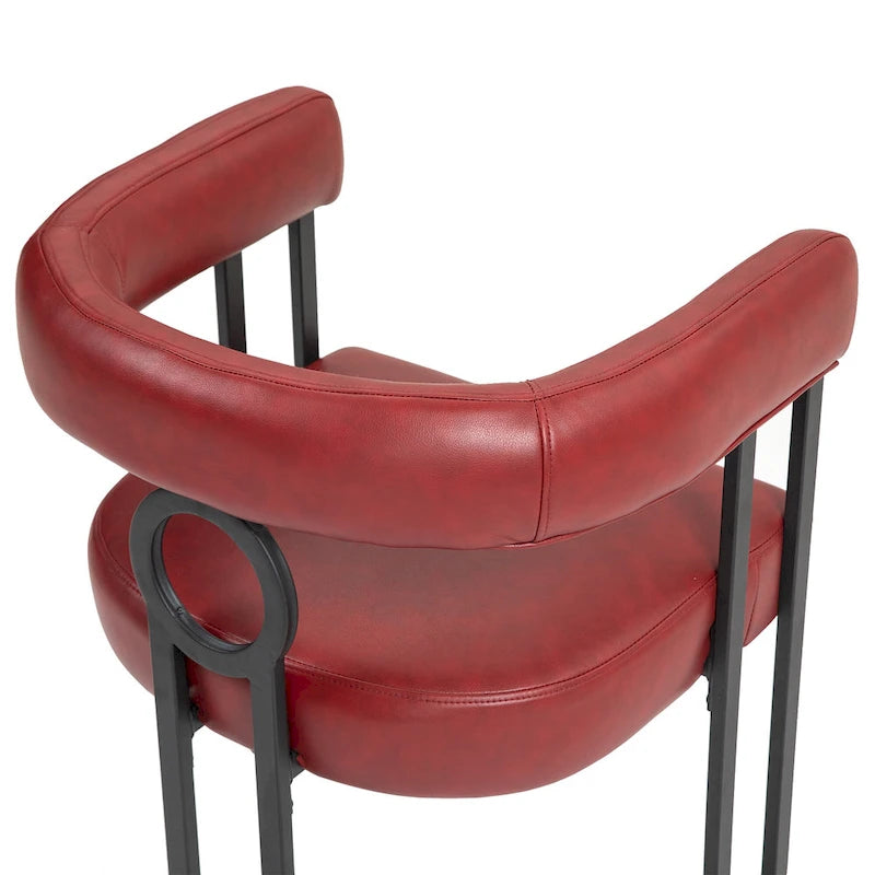 Lot de 2 chaises de salle à manger contemporaines en PU, chaise tonneau avec pieds en métal noir mat et coussin rond épaissi