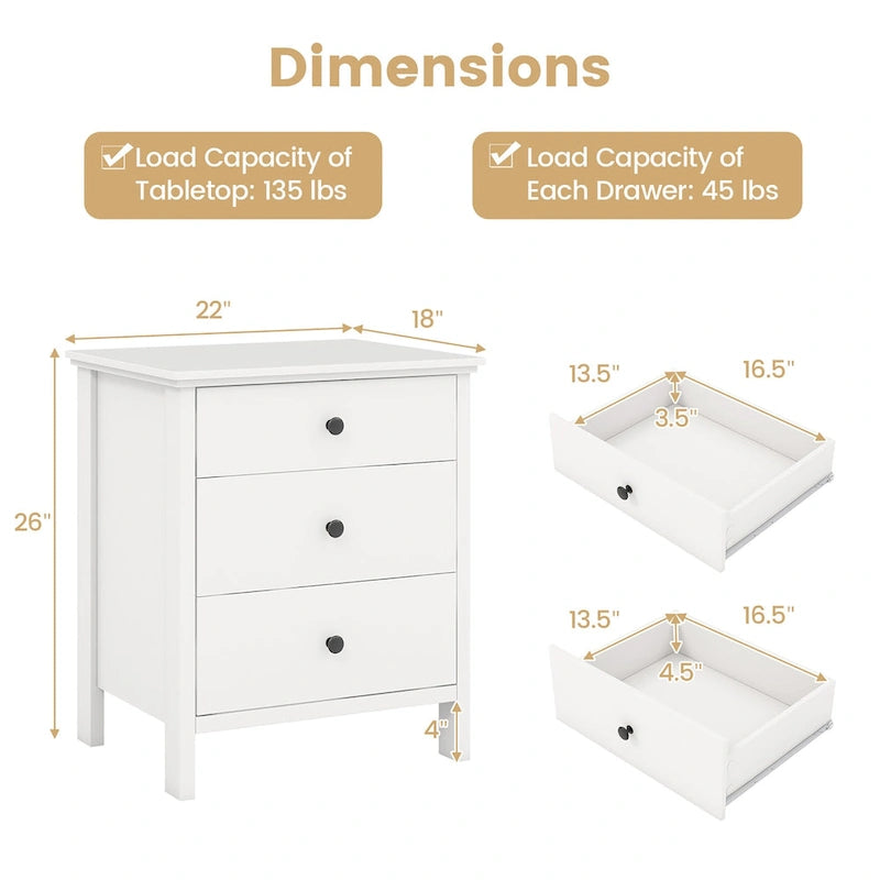 Table de chevet à 3 tiroirs Table de chevet en bois Table d'appoint moderne - Voir détails