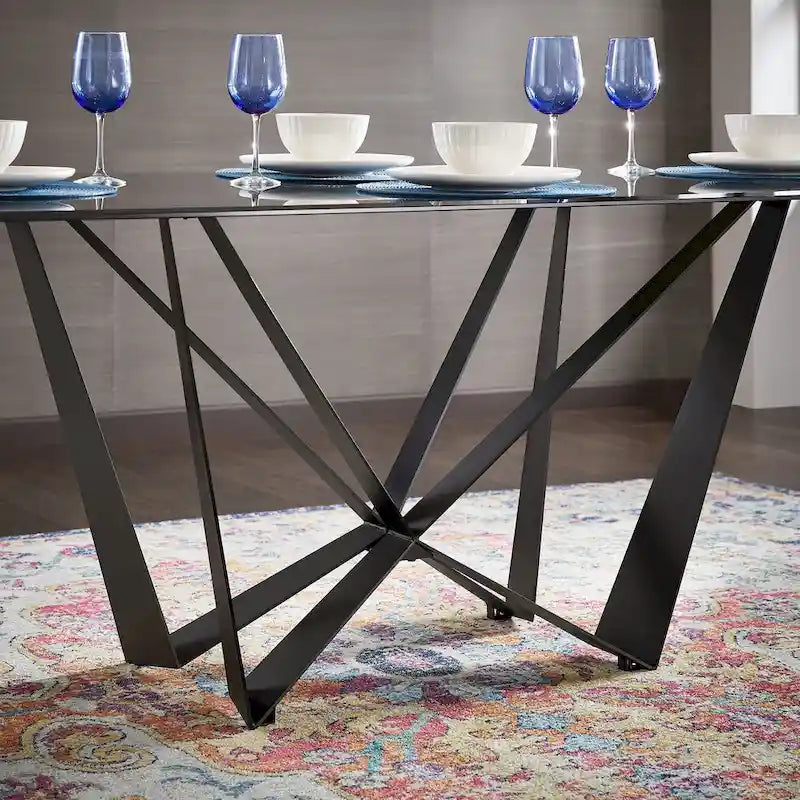 Table à manger 6 personnes 69 en métal noir et verre gris par