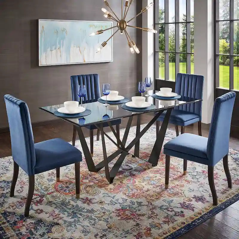 Table à manger 6 personnes 69 en métal noir et verre gris par