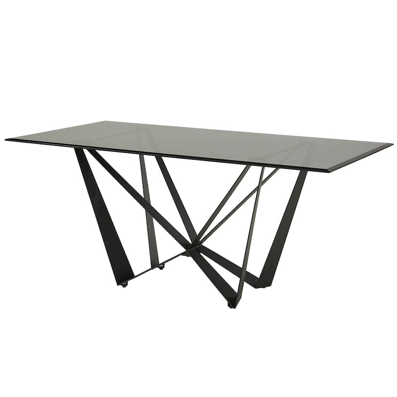 Table à manger 6 personnes 69 en métal noir et verre gris par