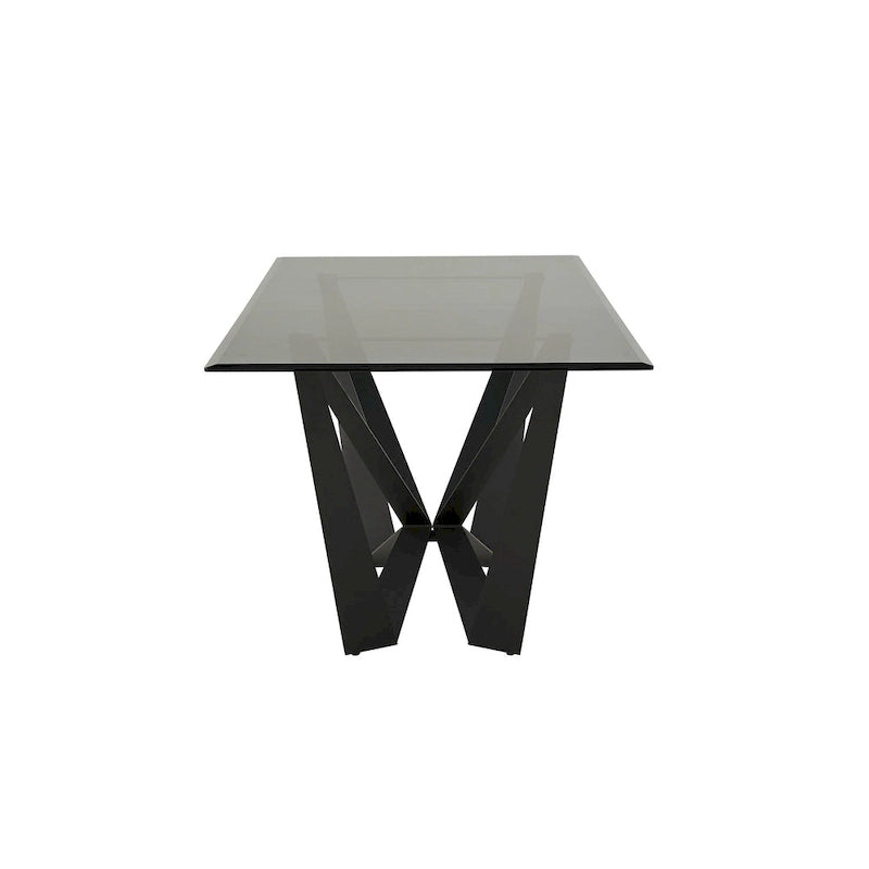 Table à manger 6 personnes 69 en métal noir et verre gris par
