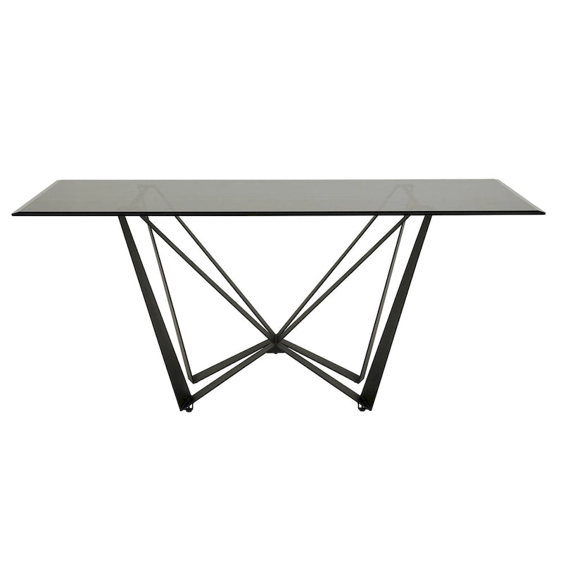 Table à manger 6 personnes 69 en métal noir et verre gris par