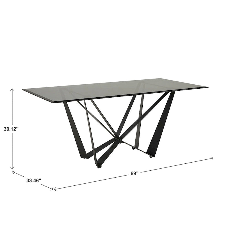 Table à manger 6 personnes 69 en métal noir et verre gris par