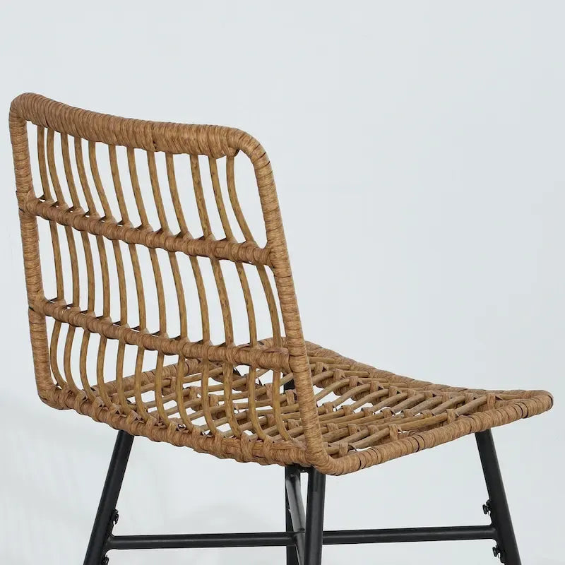 Lot de 2 tabourets de bar en rotin hauteur comptoir, tabourets de bar en osier de 66 cm avec dossier, chaises de bar modernes pour îlot de cuisine, noir