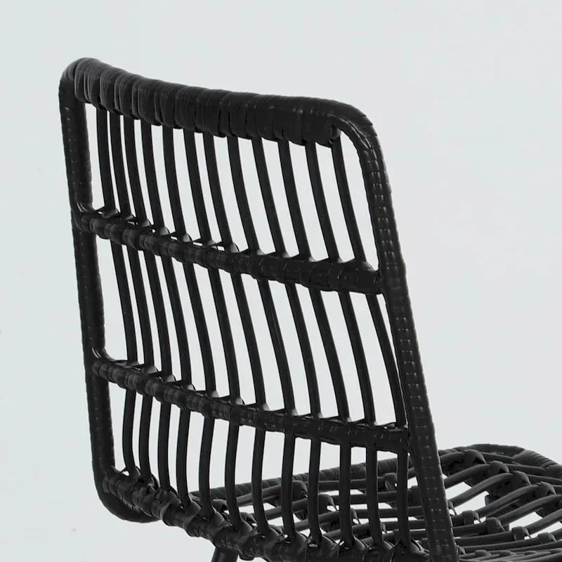 Lot de 2 tabourets de bar en rotin hauteur comptoir, tabourets de bar en osier de 66 cm avec dossier, chaises de bar modernes pour îlot de cuisine, noir