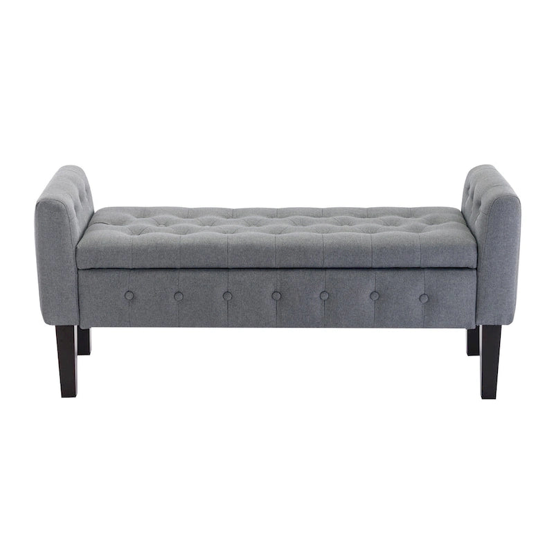Banc de rangement ottoman en tissu avec couvercle rabattable et pieds en bois d'hévéa