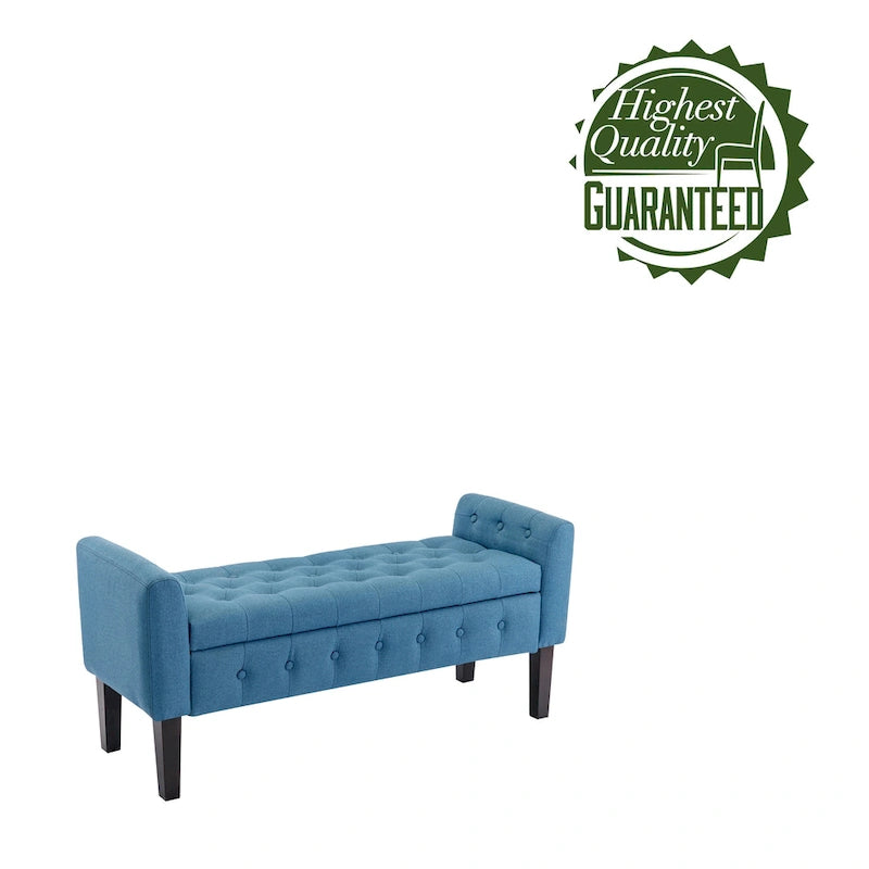 Banc de rangement ottoman en tissu avec couvercle rabattable et pieds en bois d'hévéa