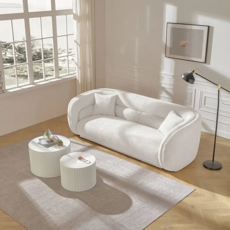 Modern Contemporary 91 Upholstered Curved Sofa With 2 Pillows for Living Room