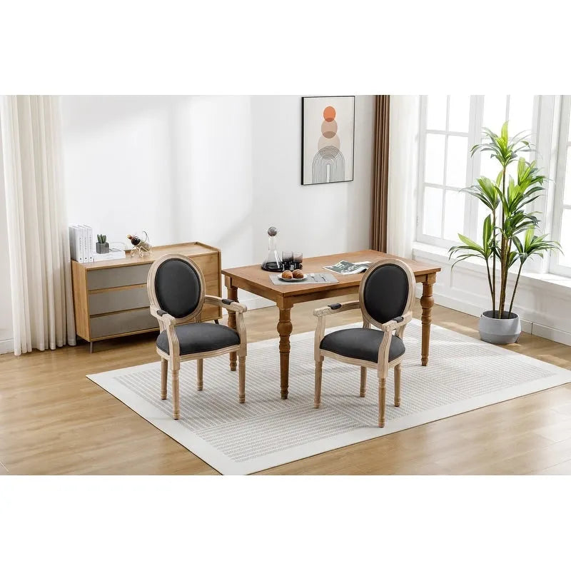 Lot de 2 chaises de salle à manger style champêtre français moderne du milieu du siècle, fauteuil d'appoint rembourré en lin dossier Louis XVI