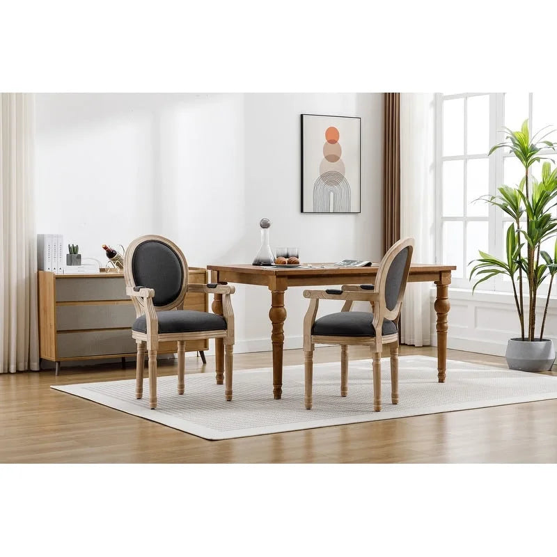 Lot de 2 chaises de salle à manger style champêtre français moderne du milieu du siècle, fauteuil d'appoint rembourré en lin dossier Louis XVI