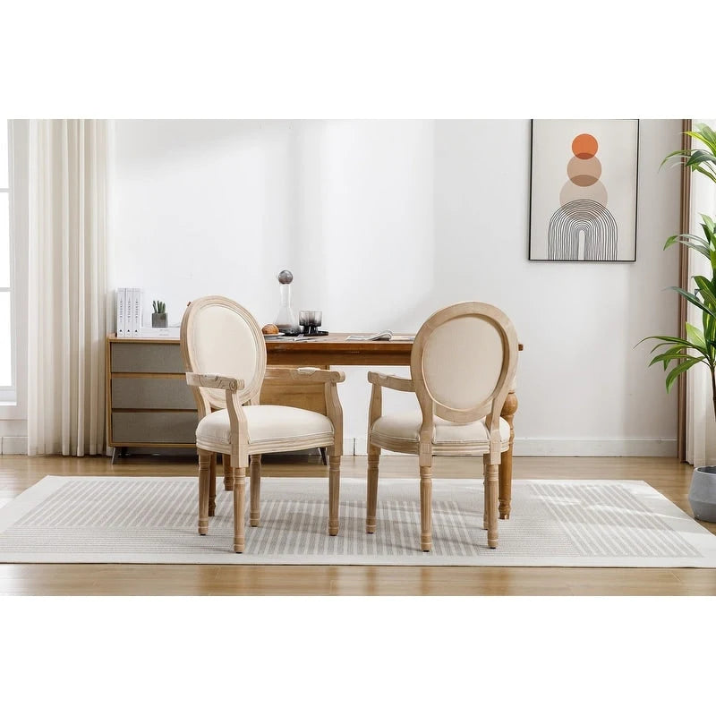 Lot de 2 chaises de salle à manger style champêtre français moderne du milieu du siècle, fauteuil d'appoint rembourré en lin dossier Louis XVI
