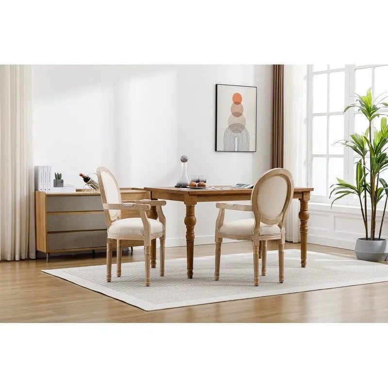 Lot de 2 chaises de salle à manger style champêtre français moderne du milieu du siècle, fauteuil d'appoint rembourré en lin dossier Louis XVI