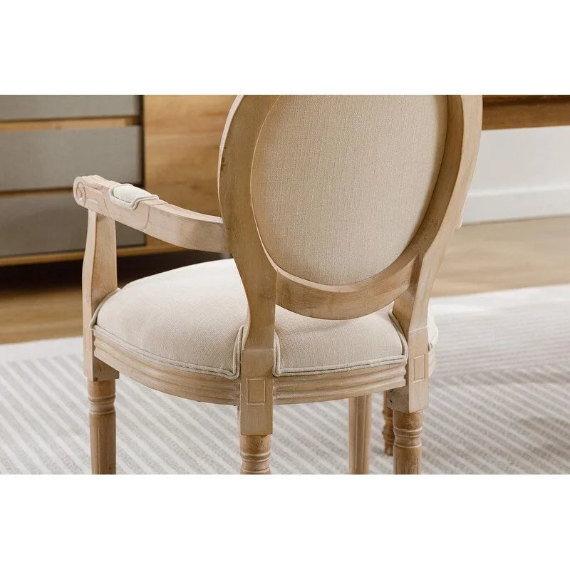 Lot de 2 chaises de salle à manger style champêtre français moderne du milieu du siècle, fauteuil d'appoint rembourré en lin dossier Louis XVI