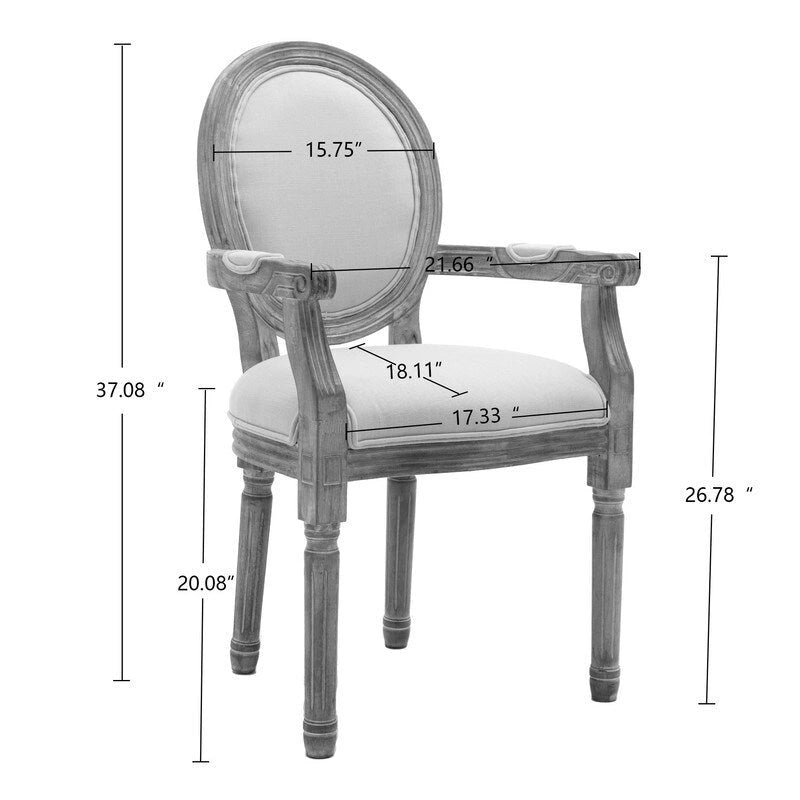 Lot de 2 chaises de salle à manger style champêtre français moderne du milieu du siècle, fauteuil d'appoint rembourré en lin dossier Louis XVI