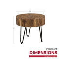 Table d'appoint ronde de 22 po en bois recyclé avec pieds épingles en métal noir