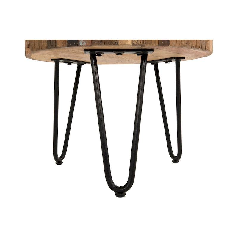 Table d'appoint ronde de 22 po en bois recyclé avec pieds épingles en métal noir
