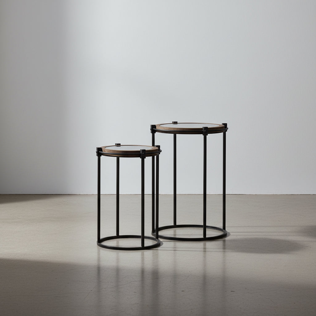 Table d'appoint ronde en métal et verre (Lot de 2)