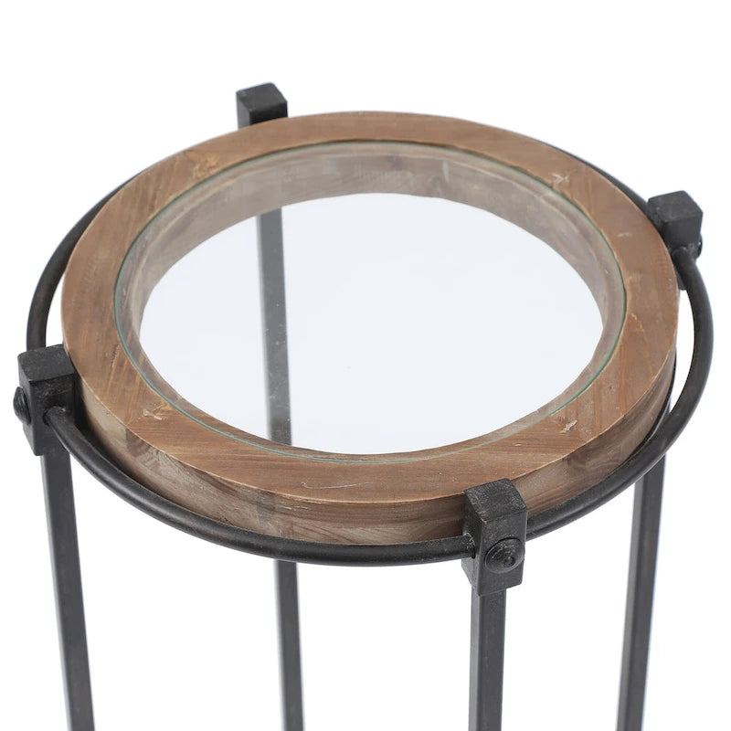 Table d'appoint ronde en métal et verre (Lot de 2)