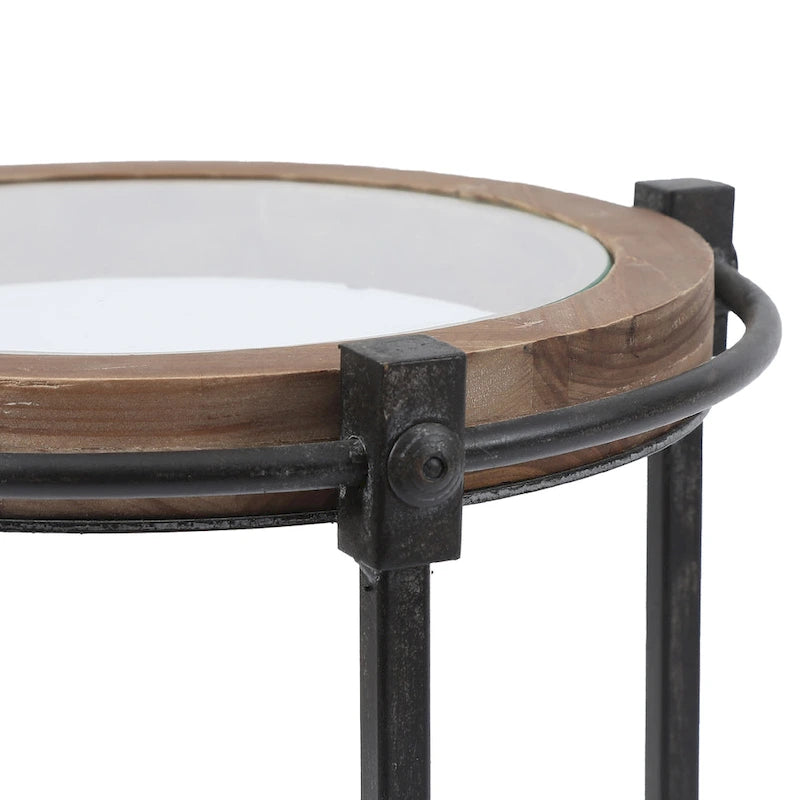Table d'appoint ronde en métal et verre (Lot de 2)