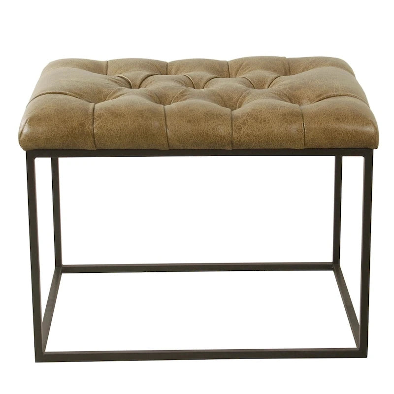 HomePop Decorative Ottoman - Distressed Brown Faux Leather