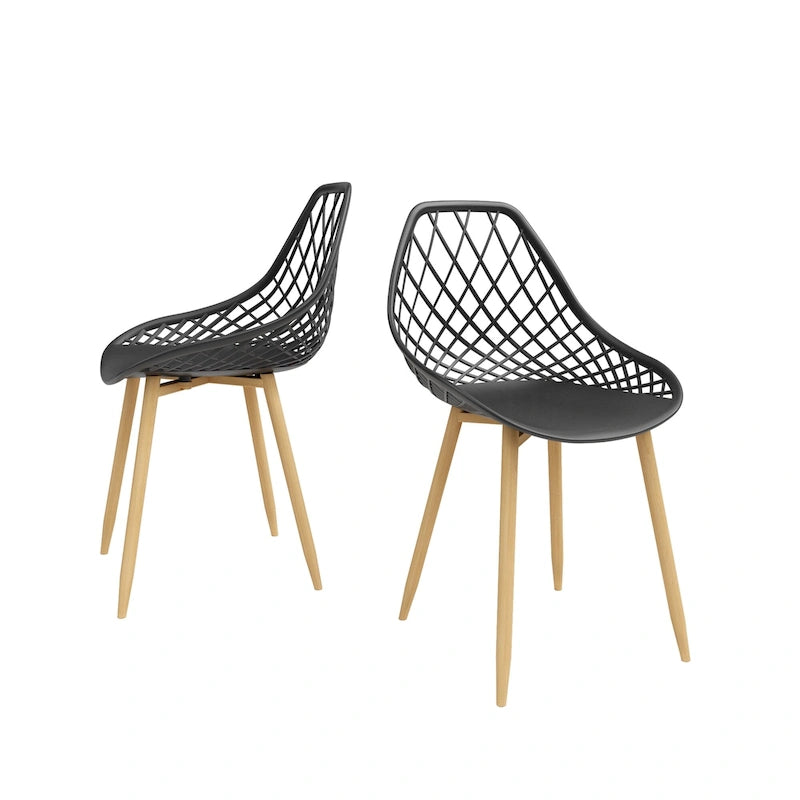 Chaise de salle à manger Mid-Century Modern avec pieds en acier pour l'intérieur ou l'extérieur - Lot de 2