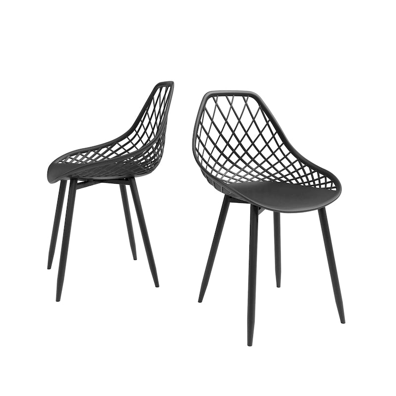 Chaise de salle à manger Mid-Century Modern avec pieds en acier pour l'intérieur ou l'extérieur - Lot de 2