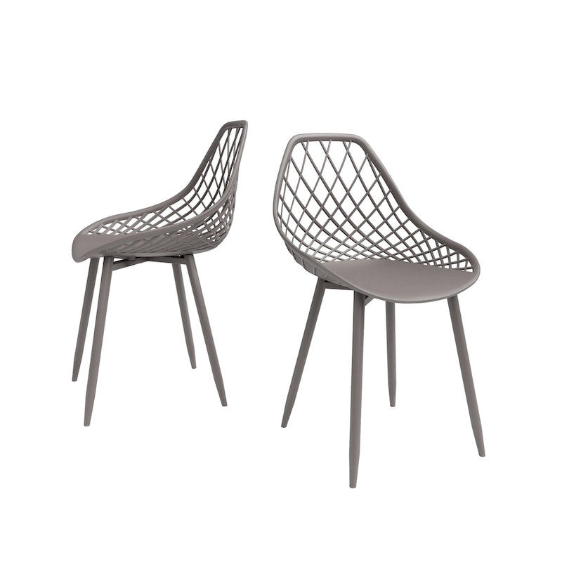 Chaise de salle à manger Mid-Century Modern avec pieds en acier pour l'intérieur ou l'extérieur - Lot de 2