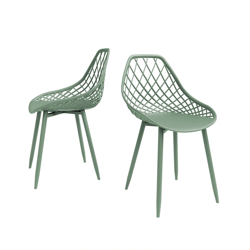 Chaise de salle à manger Mid-Century Modern avec pieds en acier pour l'intérieur ou l'extérieur - Lot de 2