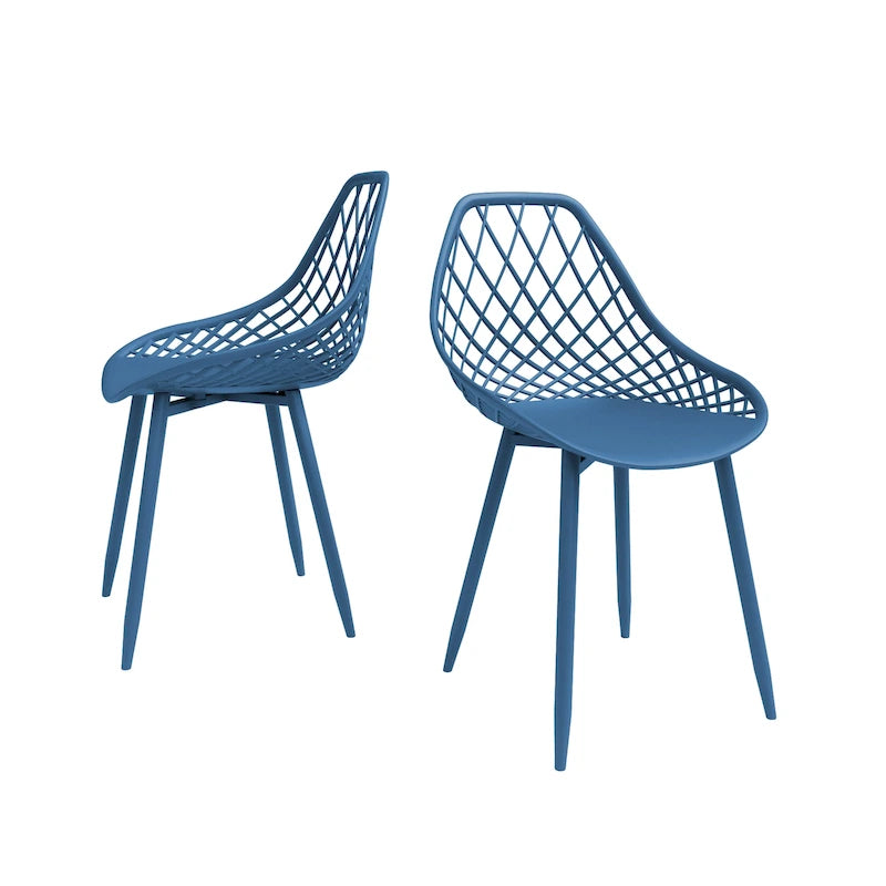 Chaise de salle à manger Mid-Century Modern avec pieds en acier pour l'intérieur ou l'extérieur - Lot de 2