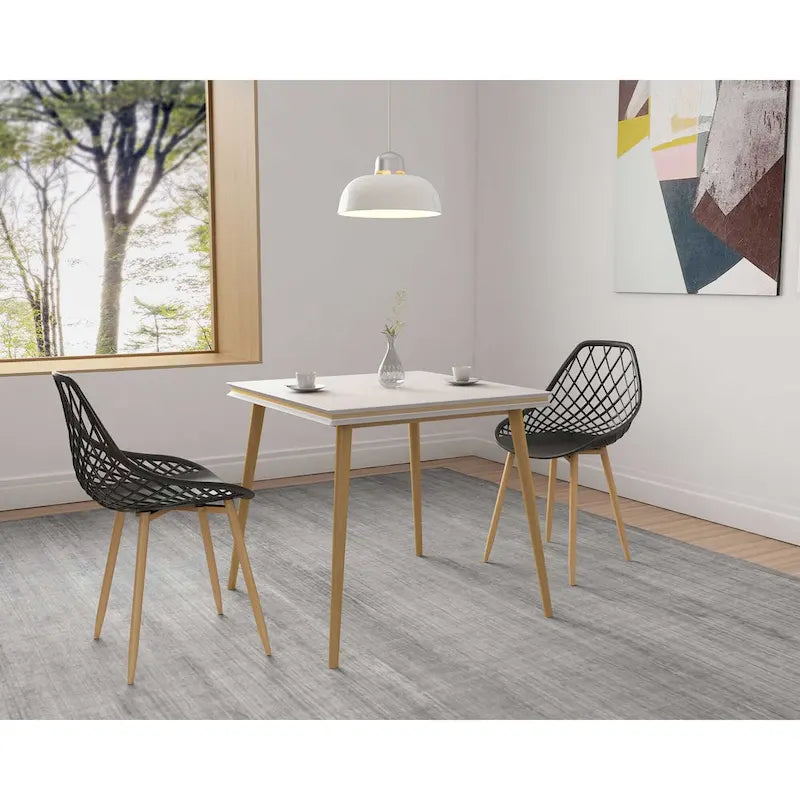 Chaise de salle à manger Mid-Century Modern avec pieds en acier pour l'intérieur ou l'extérieur - Lot de 2