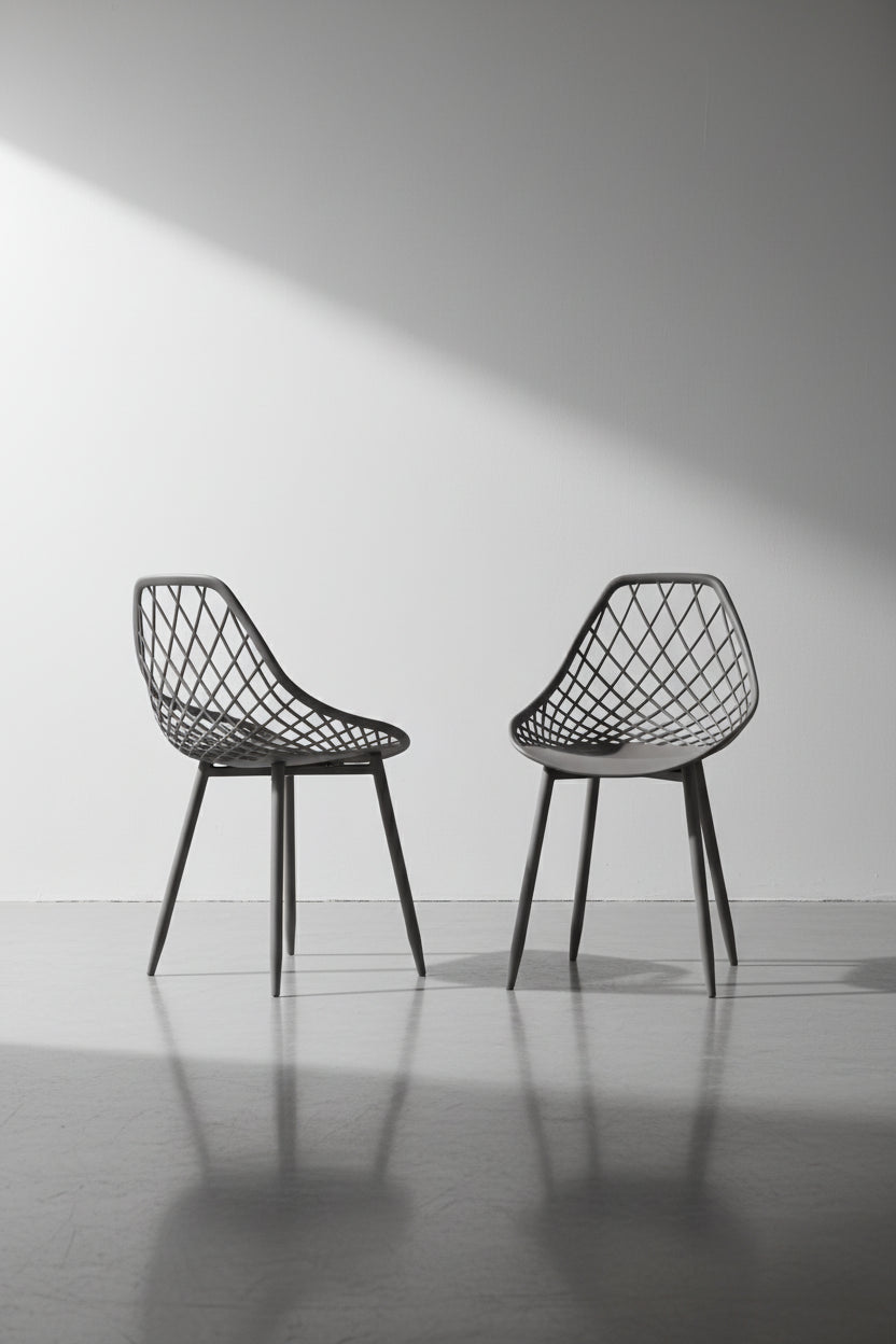 Chaise de salle à manger Mid-Century Modern avec pieds en acier pour l'intérieur ou l'extérieur - Lot de 2