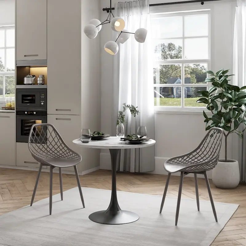 Chaise de salle à manger Mid-Century Modern avec pieds en acier pour l'intérieur ou l'extérieur - Lot de 2