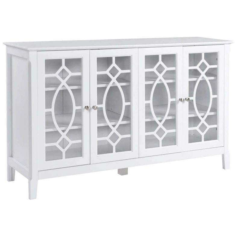 Buffet/Vaisselier avec 4 portes vitrées encadrées et étagères réglables – 137cm (L) x 39cm (P) x 81cm (H)