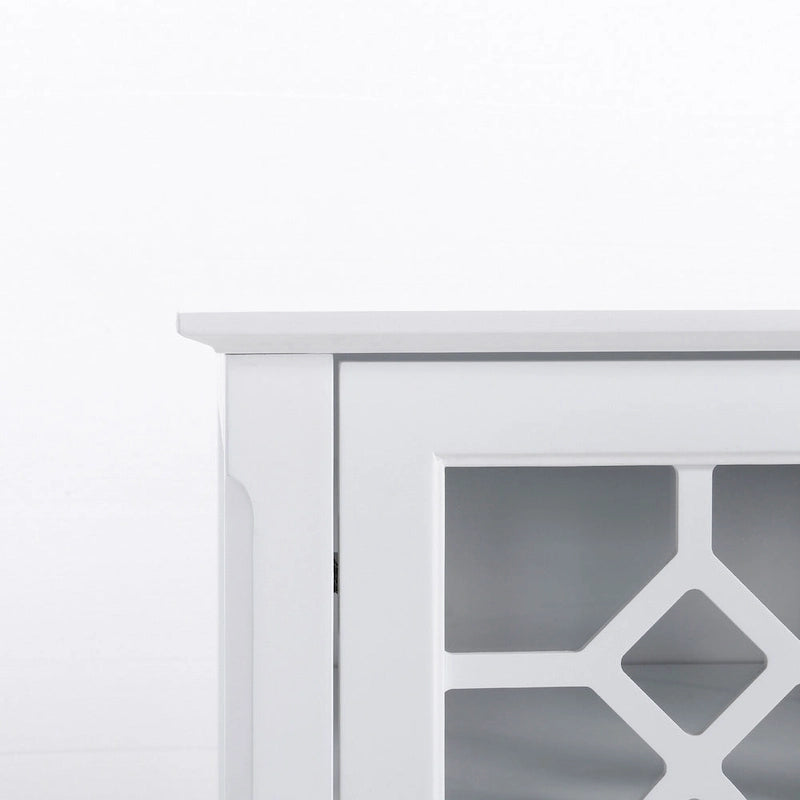Buffet/Vaisselier avec 4 portes vitrées encadrées et étagères réglables – 137cm (L) x 39cm (P) x 81cm (H)
