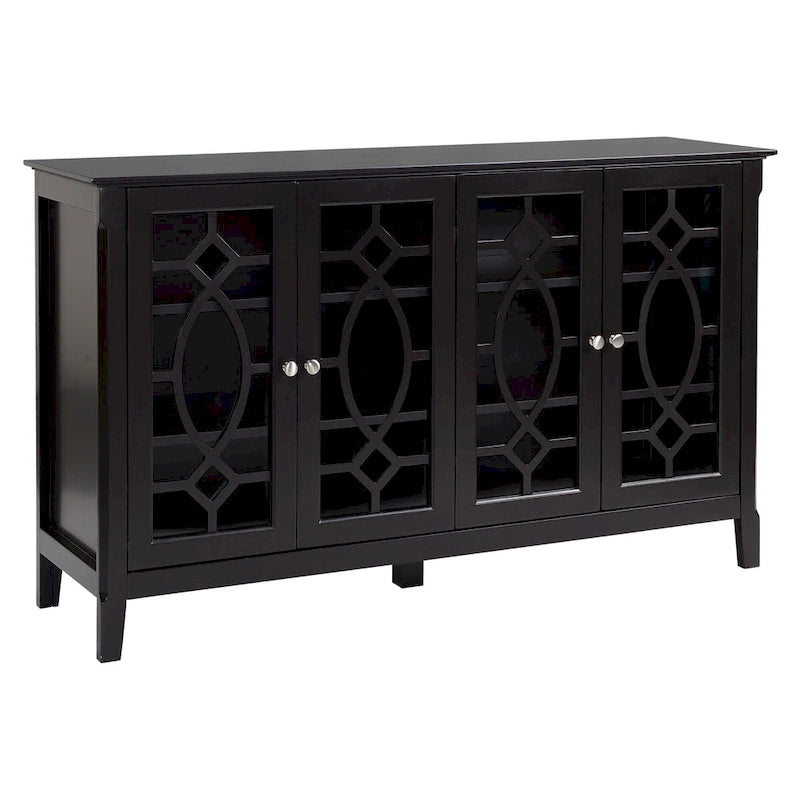 Buffet/Vaisselier avec 4 portes vitrées encadrées et étagères réglables – 137cm (L) x 39cm (P) x 81cm (H)
