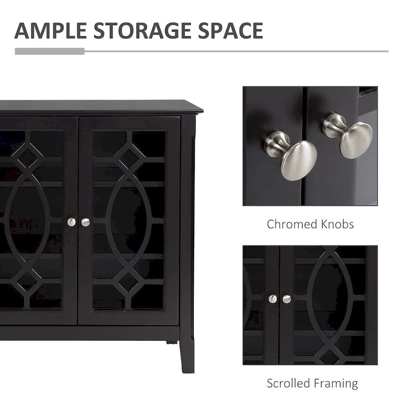 Buffet/Vaisselier avec 4 portes vitrées encadrées et étagères réglables – 137cm (L) x 39cm (P) x 81cm (H)