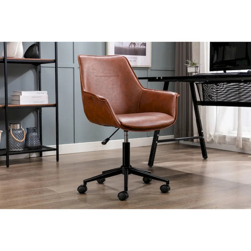 Chaise de bureau en similicuir avec piètement à roulettes en métal