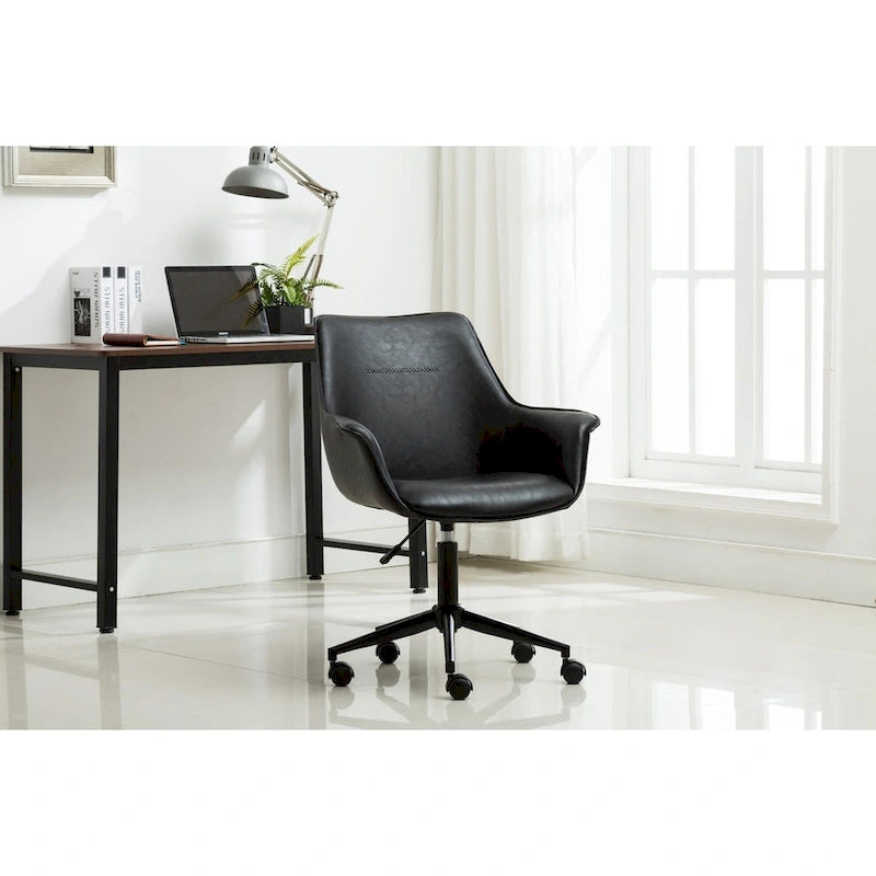 Chaise de bureau en similicuir avec piètement à roulettes en métal