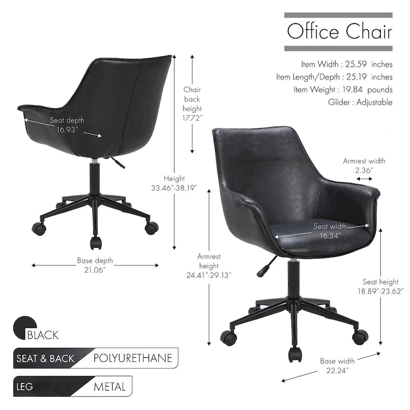 Chaise de bureau en similicuir avec piètement à roulettes en métal