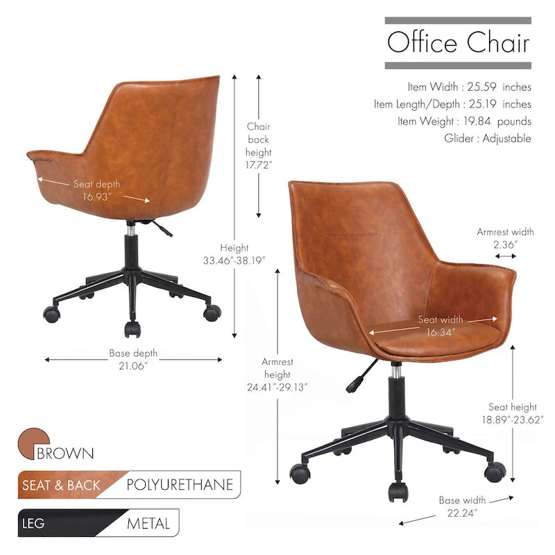 Chaise de bureau en similicuir avec piètement à roulettes en métal
